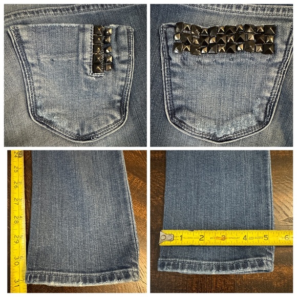 Black Orchid Hurricanea Studded Skinny Jeans Blue Distress Size 25 Edgy Rocker - Picture 10 of 17